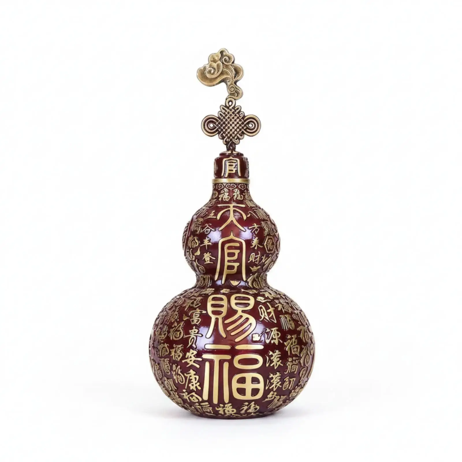 Hollow Brass Gourd Decor Double Gourd Shape Gold Red Color Classic Chinese Style Ornament for Mantel Table Display