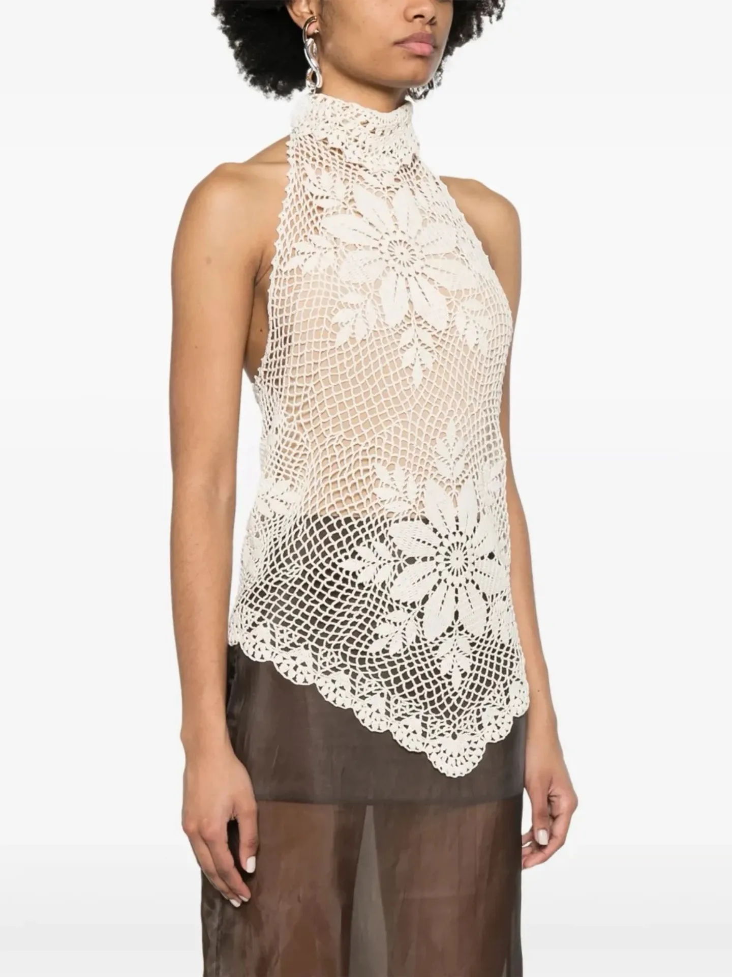 

Magda handcrafted flower crochet vest and sweater set, backless openwork halter top blouse for women.