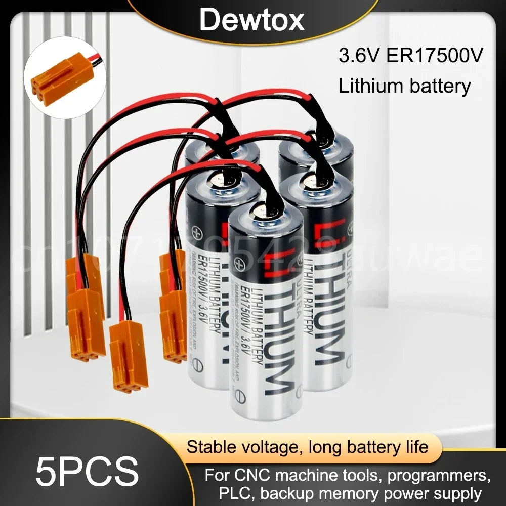 5PCS 100% Original ER17500V ER17/50 CS1W-BAT01 3.6V 2700mAh PLC Lithium Battery With Brown Plugs Connectors