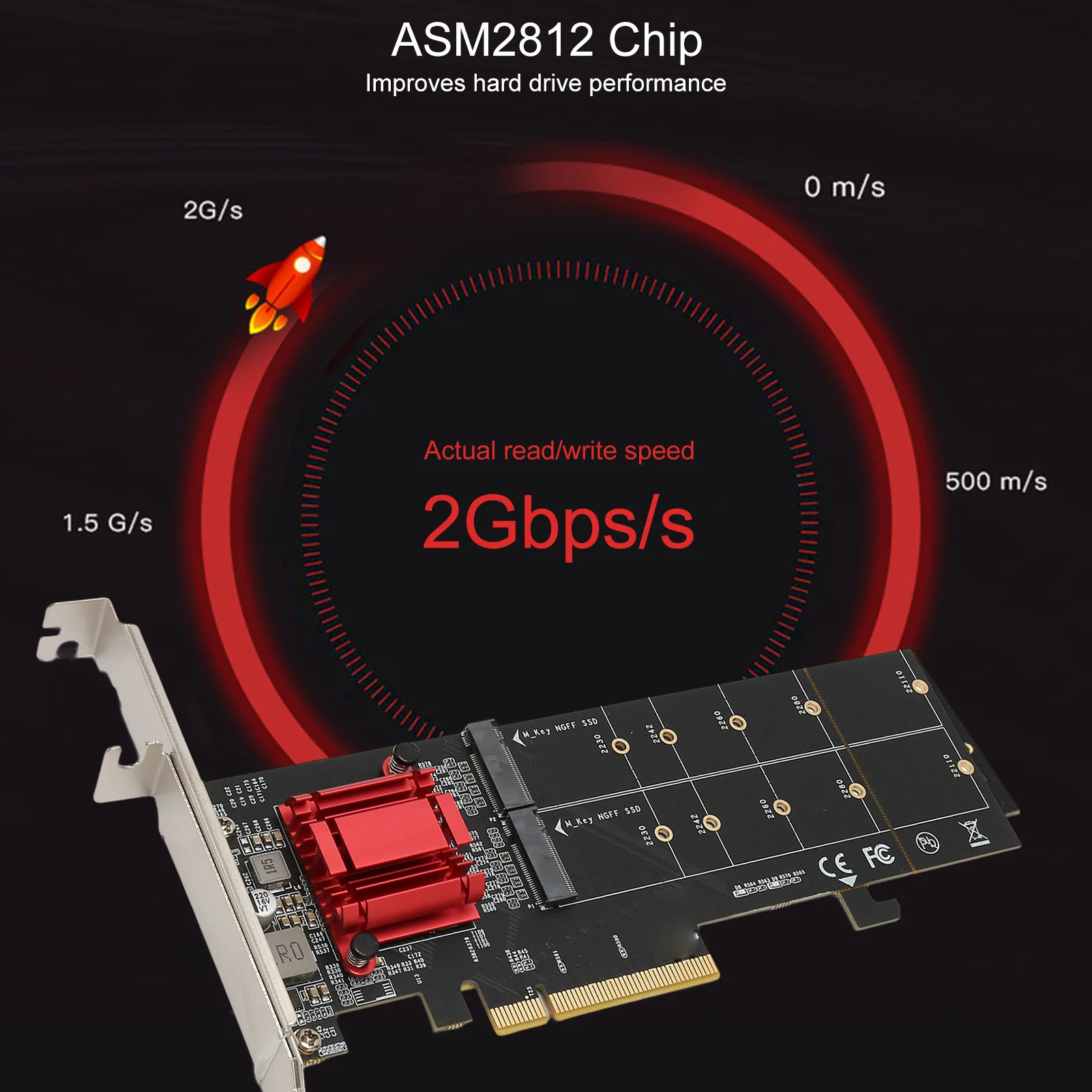 Dual NVMe PCIe Adapter 2GB/s Bandwidth ASM1812 Chip Dual M.2 PCIE NVMe Adapter Card PCIe Bifurcation Function Practical for PC