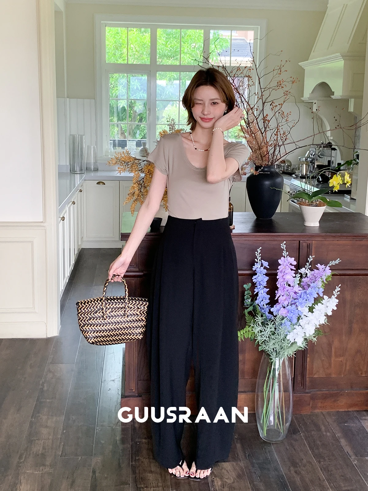 

hine Waable Women's High Waist Straight Leg Pants Banana ape Dra Acetate Fabric Summer Faion Casual Trousers