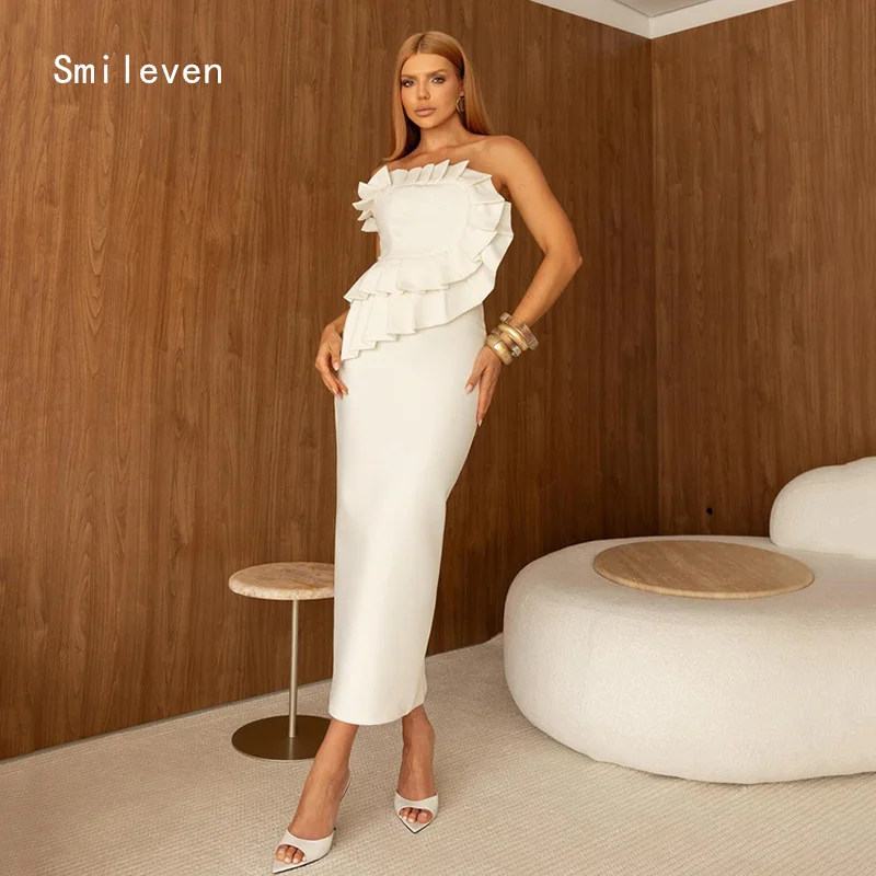 

Smileven 3D Novel Mermaid Prom Dress Strapless Party Gowns Draped Formal Occassion Dress Customized 2