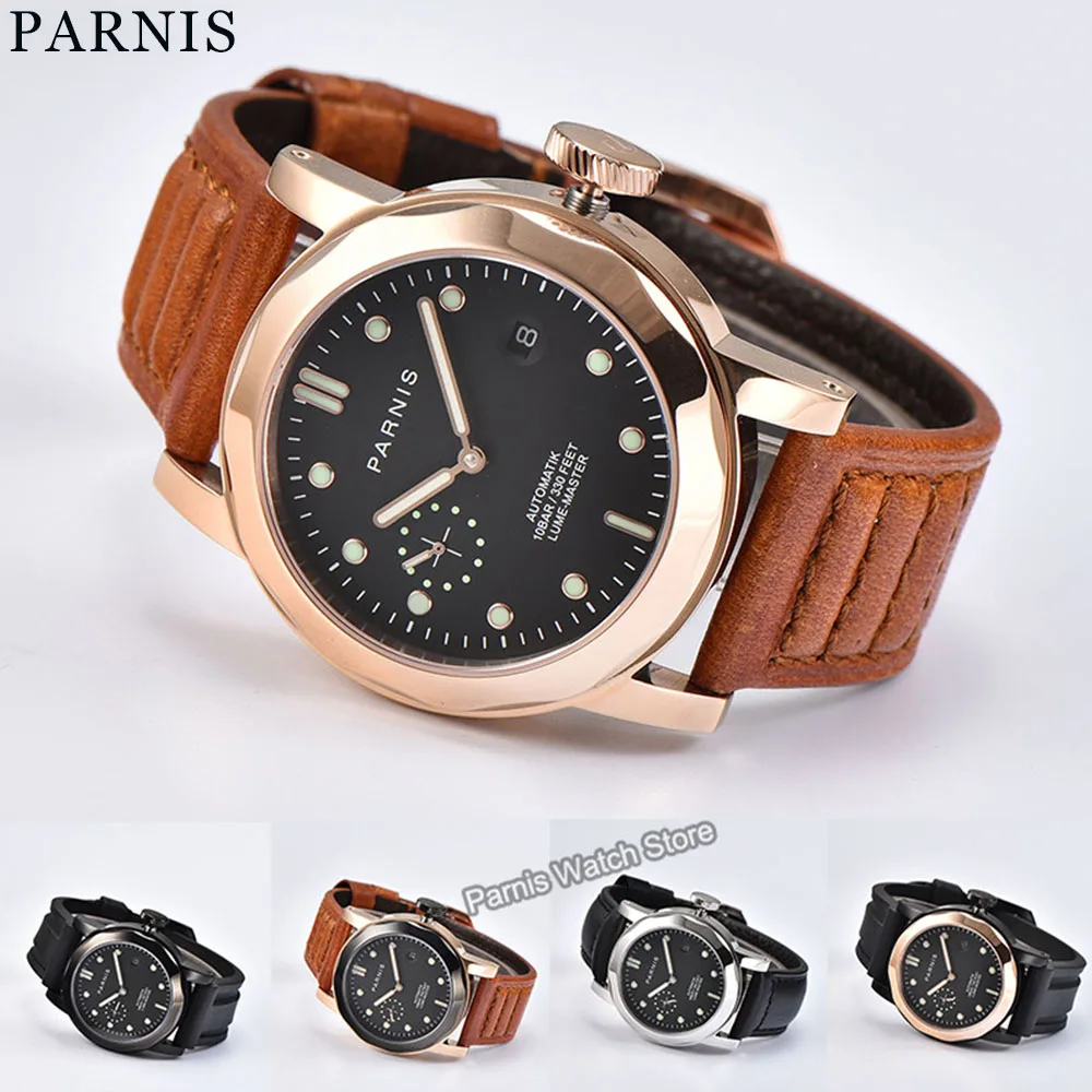 

44mm Parnis Sapphire Crystal Automatic Movement Men's Watch Luminous Marker New