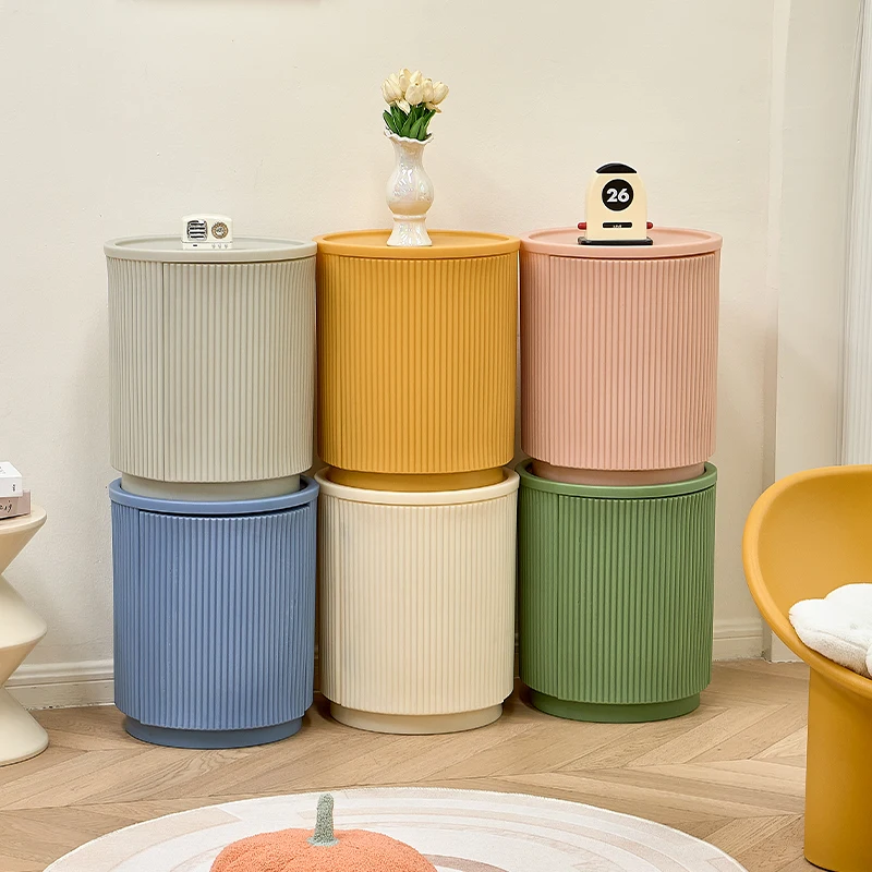 

Minimalist Double-Layer Storage Table Nordic Round Coffee Table Compact Corner Cabinet for Living Room Bedside Organizer