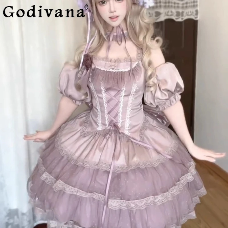 

Фиолетовое вечернее платье в стиле Лолиты, студентка на день, вечернее платье для церемонии, женское платье принцессы высокого класса