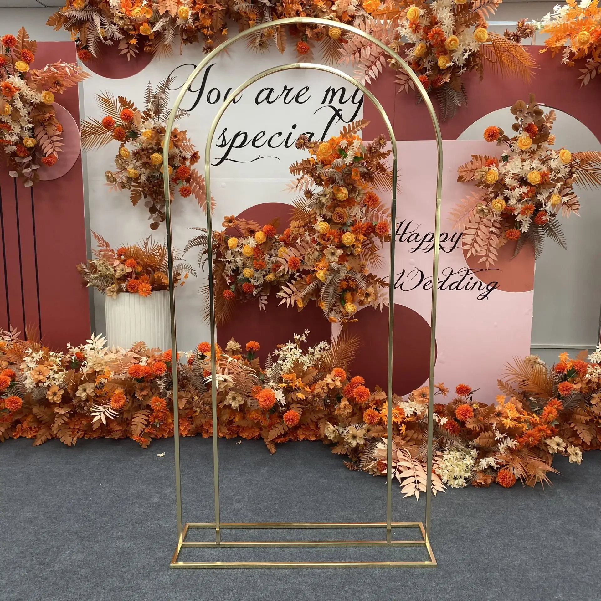 

Gold-Plated Double Arch Outdoor Wedding Flower Display Rack Door Frame Birthday Party Backdrops Welcome Sign Balloons Stand