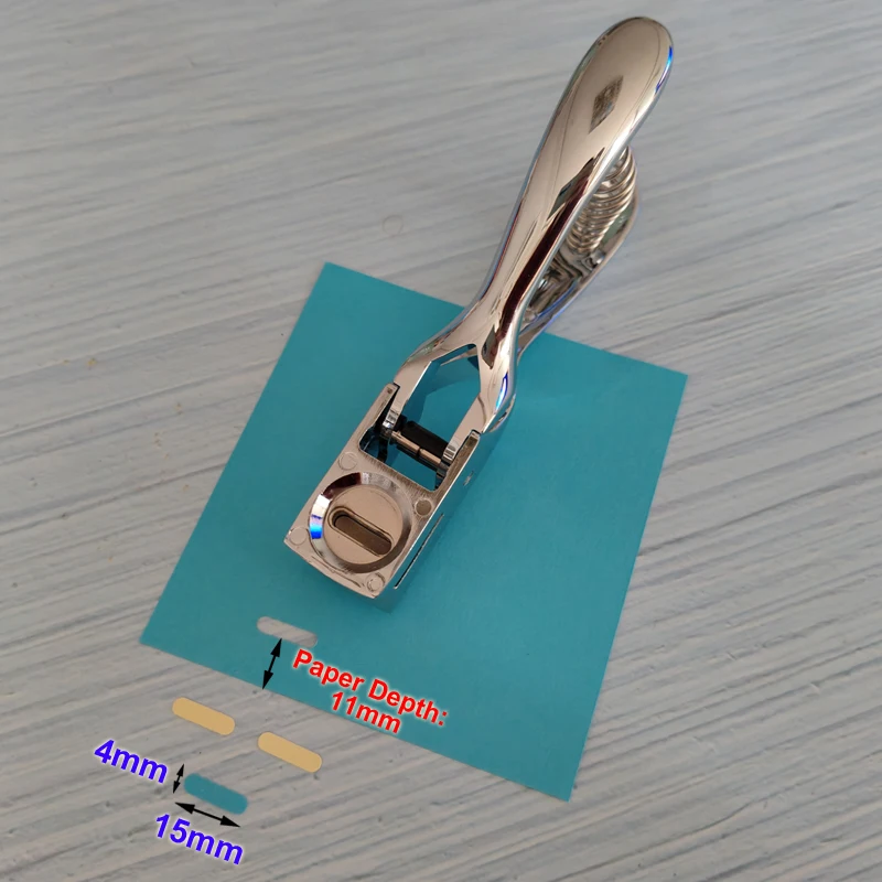 15X3mm 15x4mm 슬롯 구멍 펀처 ID 카드 배지 사진 펀치 휴대용 금속 강철 도구 실버
