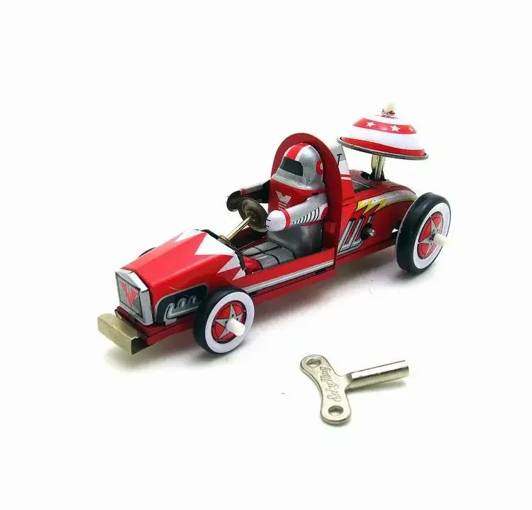 [Zabawna] Kolekcja dla dorosłych Retro Wind up zabawka Metalowa puszka F1 wyścigi wyścigowe samochód sportowy Zegarek figurki model vintage zabawka prezent