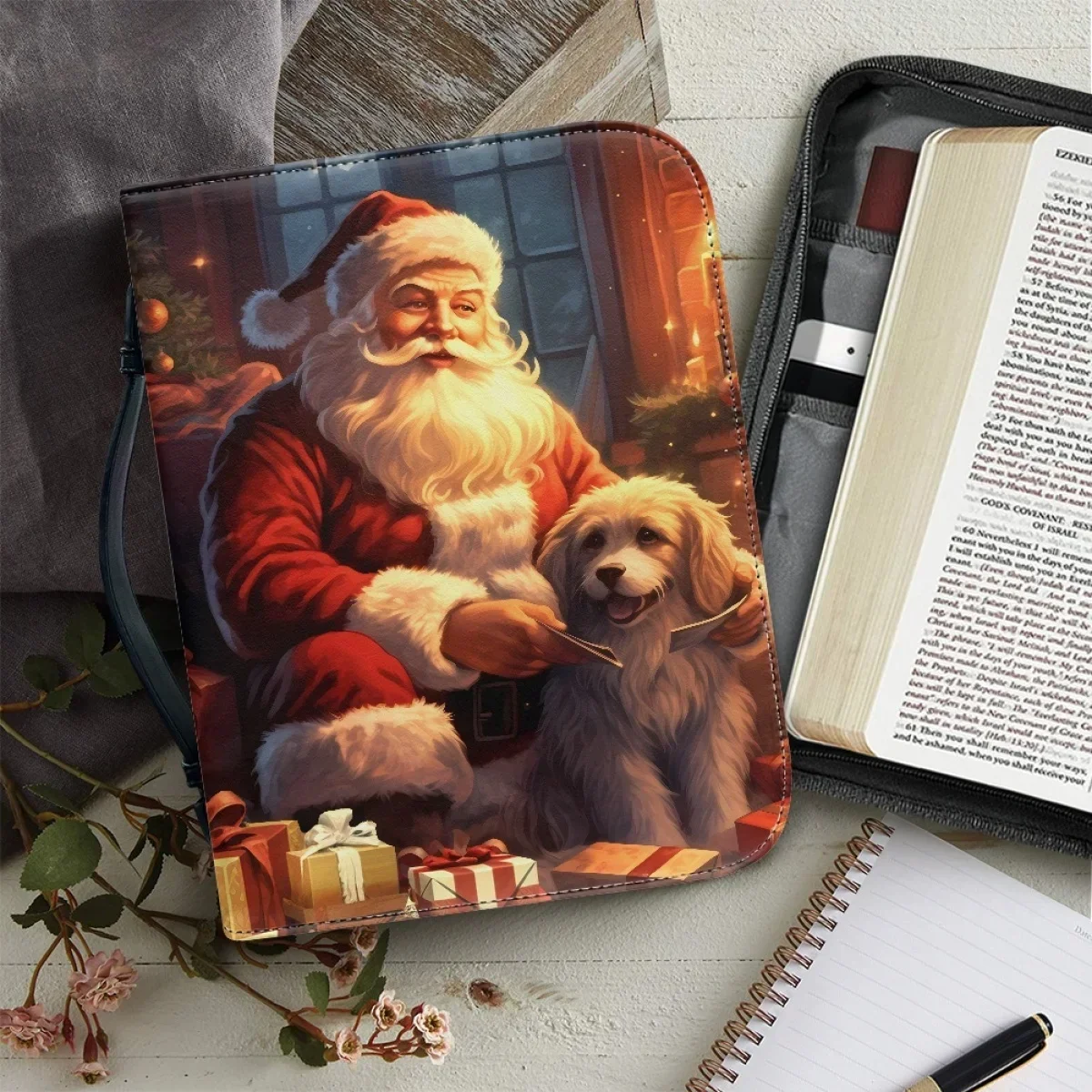 

Women's Bible Storage Bag Claus 3D Pattern Handbags PU Leather Zippered Handbag for Christmas Bible Carrying Case Gifts Hot