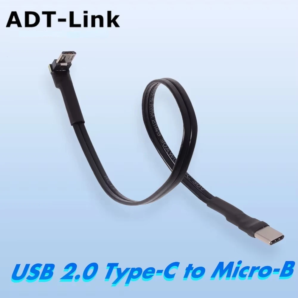 ADT 4A USB Type C To Micro B 90 Degree USB-C OTG Thin Cable Ribbon Flat Angled Up Down USB 2.0 Micro-B Fast Charging Data Cable