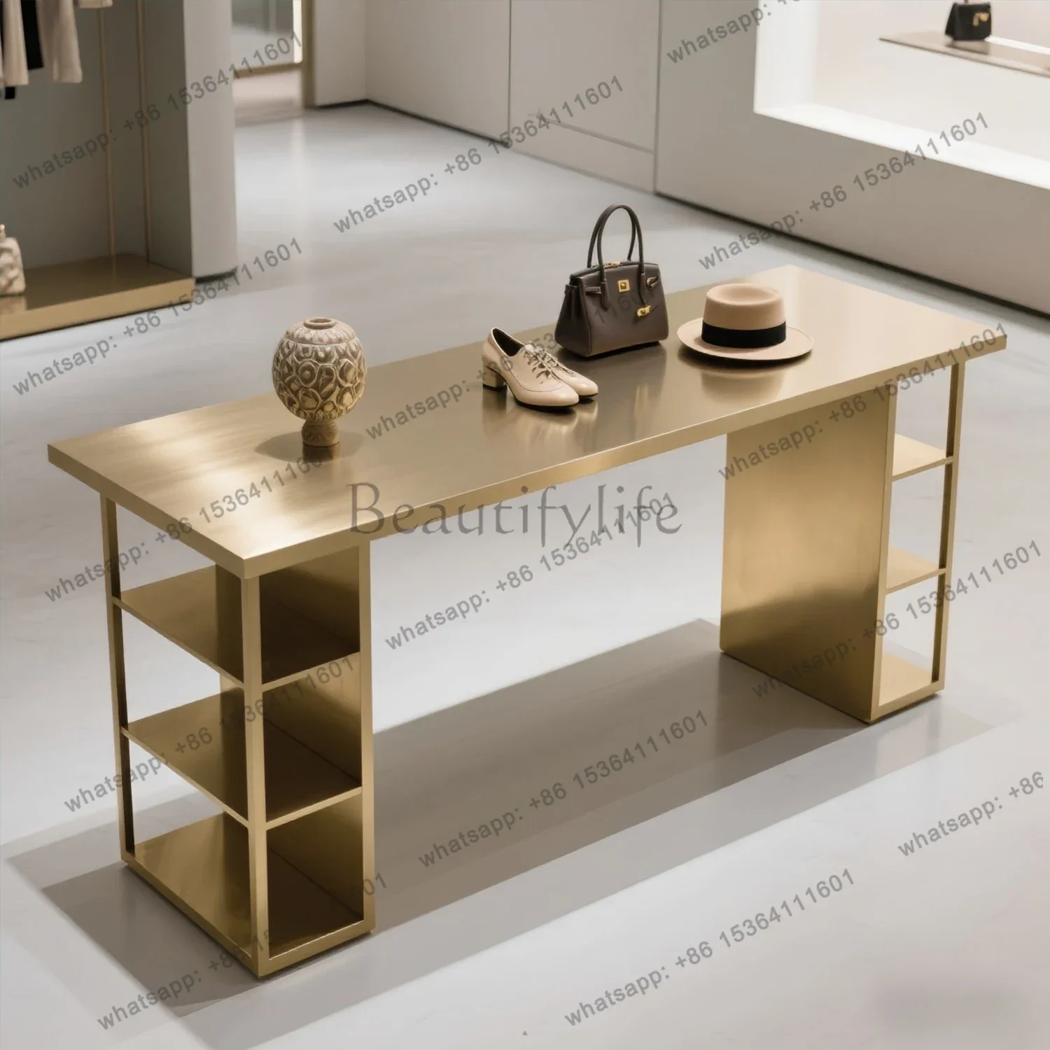 

Clothing Store Nakajima Table Light Luxury Gold Stainless Steel Product Display Table Rectangular Water Table Exhibition Hall