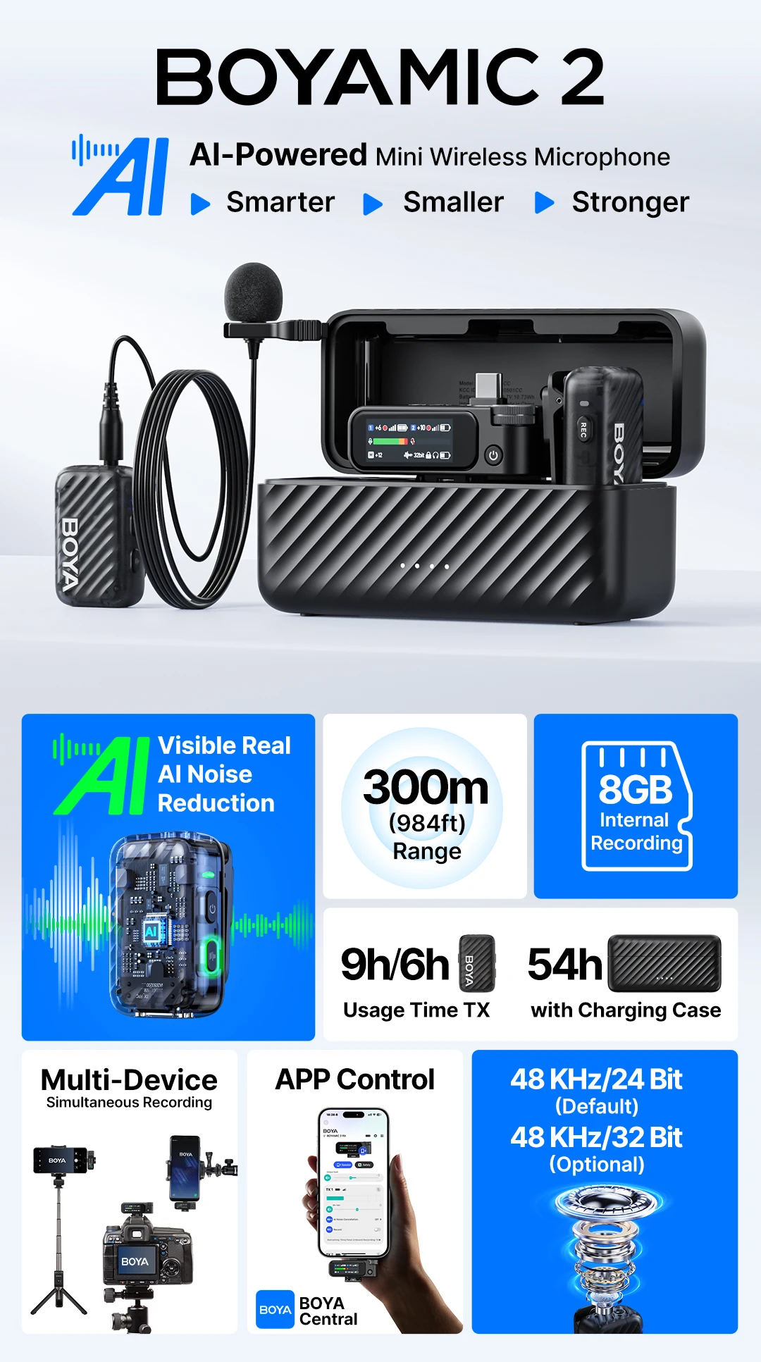 BOYA BOYAMIC 2, professionelles kabelloses Lavalier-Ansteckmikrofon für iPhone, USB-C, Android-Kamera für Live-Streaming, Aufnahme, Vlog – Detail 3