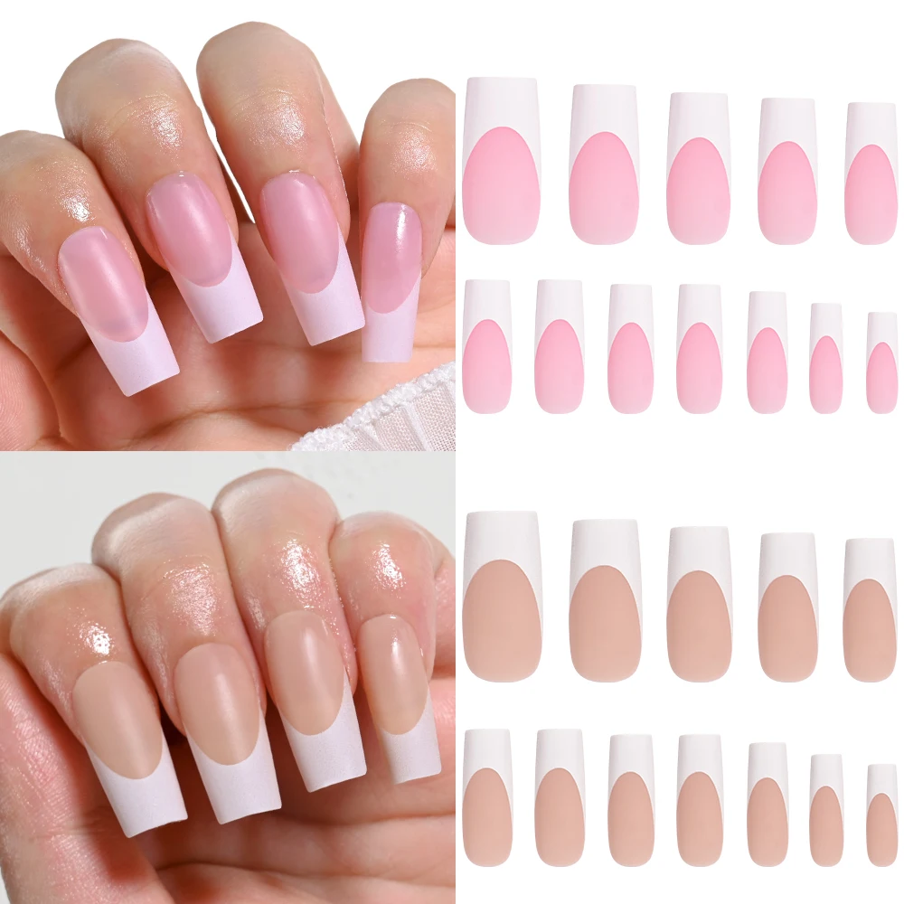 120Pcs Pink/Nude Matte Soft Gel Nail Tips Press On Nail Mid- Pink French Fake Nail Full-Cover Almond/Ballet Pre-Shaped Nails Tip