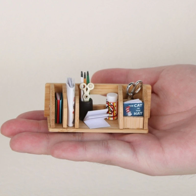 

1:12 Scale Miniature Wooden Office Scene Display Bookrack Furniture Set For Doll House With Handcrafts Life Like Detail A2UB
