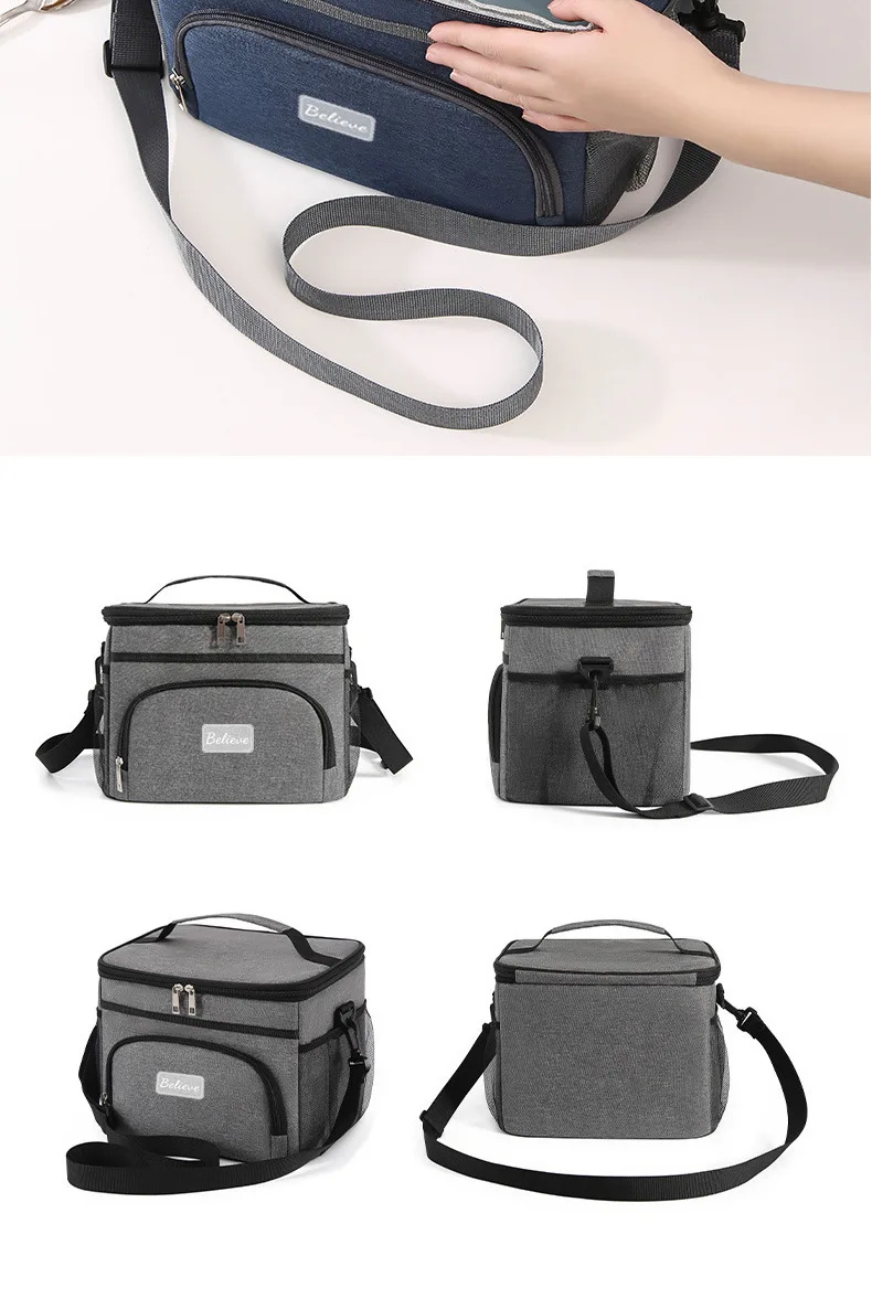 Isolierte Tasche, große Picknicktasche für den Außenbereich, isolierte Umhängetasche aus Oxford-Stoff, verstärkte Kühltasche mit Aluminiumfolie. – Detail 12