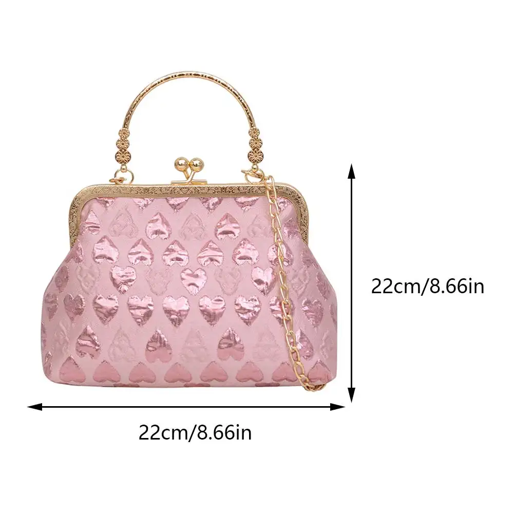 Women Evening Clutch Purses Heart Pattern Vintage Evening Bag Chain Strap Chic Crossbody Bag Top Handle Bag for Party Vacation