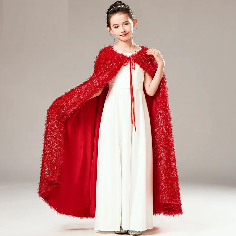 Robe pour enfants de Style européen et américain avec Cape, manteau chaud rouge et noir, Long châle de mariage