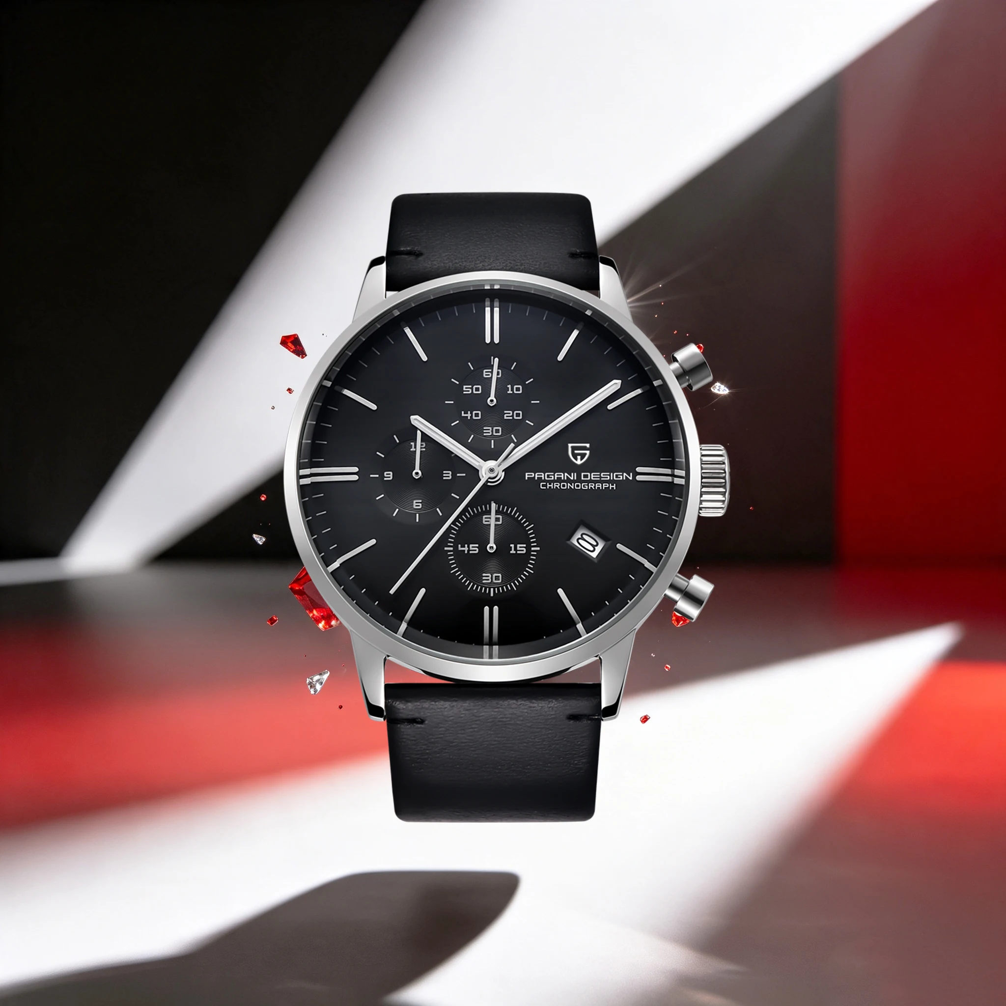 PAGANI DESIGN Business & Versatile Mens Quartz Watch VK67 Leather Strap Date Window Waterproof Watch Urban Workplace Mens Choice