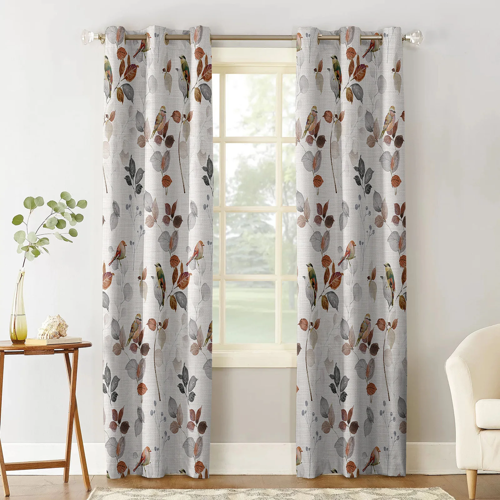 Leaf American Country Wind Leaf Mockingbird Window Curtain Living Room Kitchen Curtain Panel Blackout Curtains For Bedroom