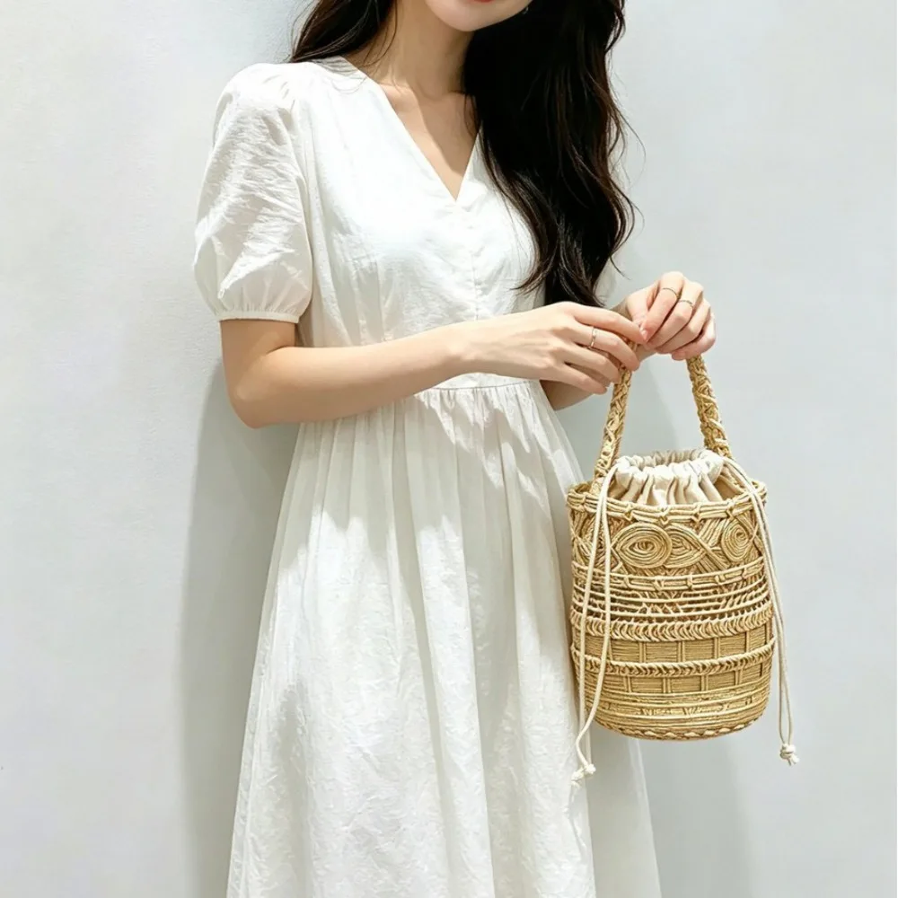 

Summer New Handmade Wax Rope Woven Bucket Niche Seaside Beach Casual Versatile Handbag Texture Unique Fashion Simple Casual