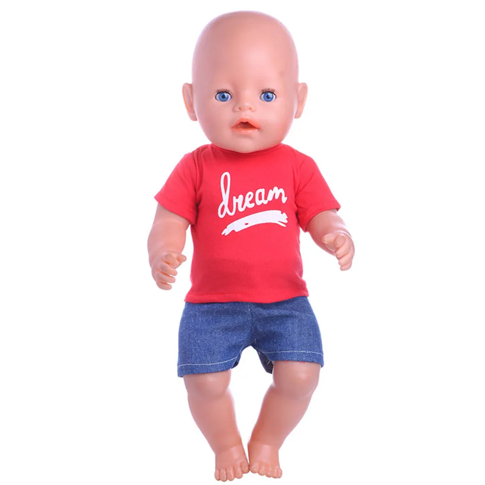 Conjunto de ropa para muñeca americana, Set de 2 piezas de manga corta y pantalones de 43Cm para bebé recién nacido y niña de 18 pulgadas, camiseta