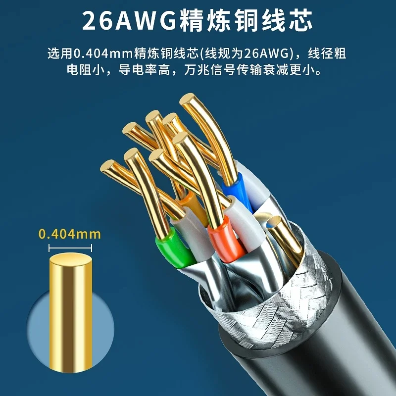 40Gbps Cat8 Ethernet Cables RJ45 Cat 8 High Speed No Breakage Internet Networking Cable Full Shielded 10m 50m Black OD 6.5MM