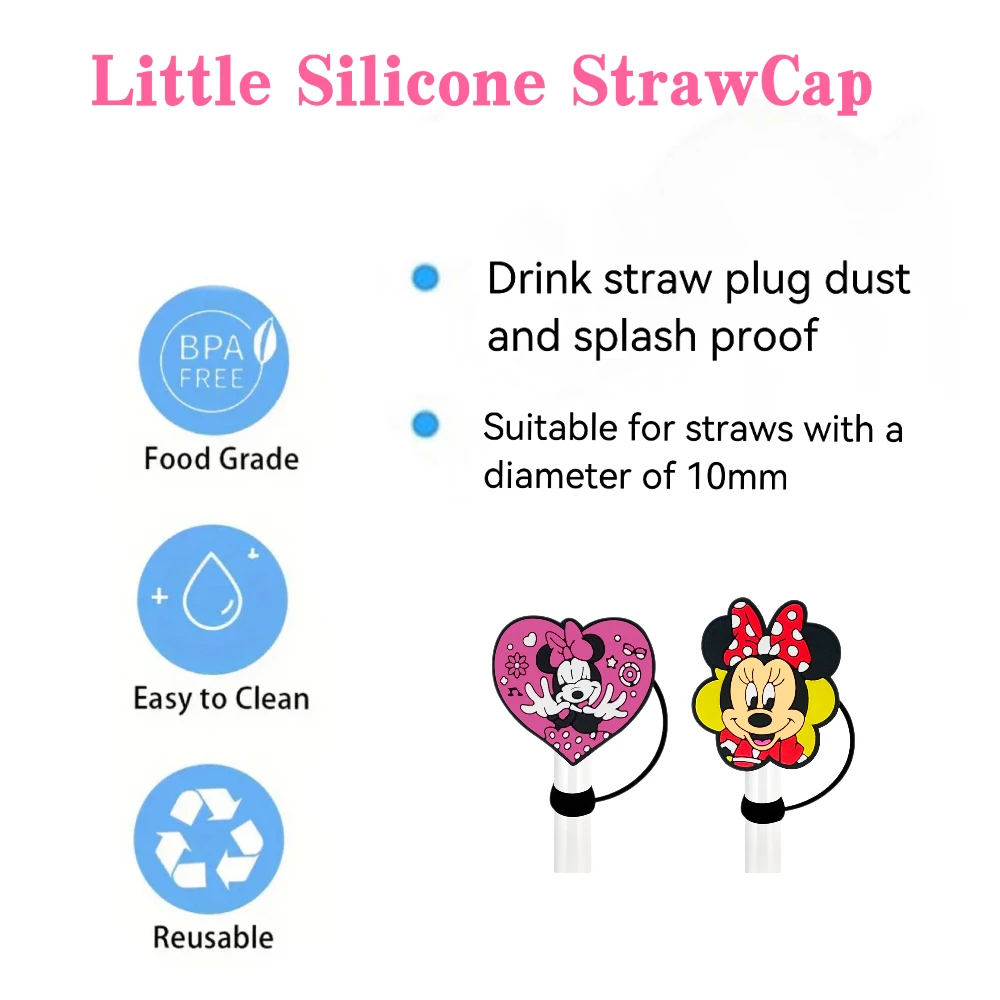 MINISO Disney series Straw Cover Cap 10MM Drink Straw Plug Reusable Splash Proof Drinking Fit Cup Straw Cap Charms Pendant