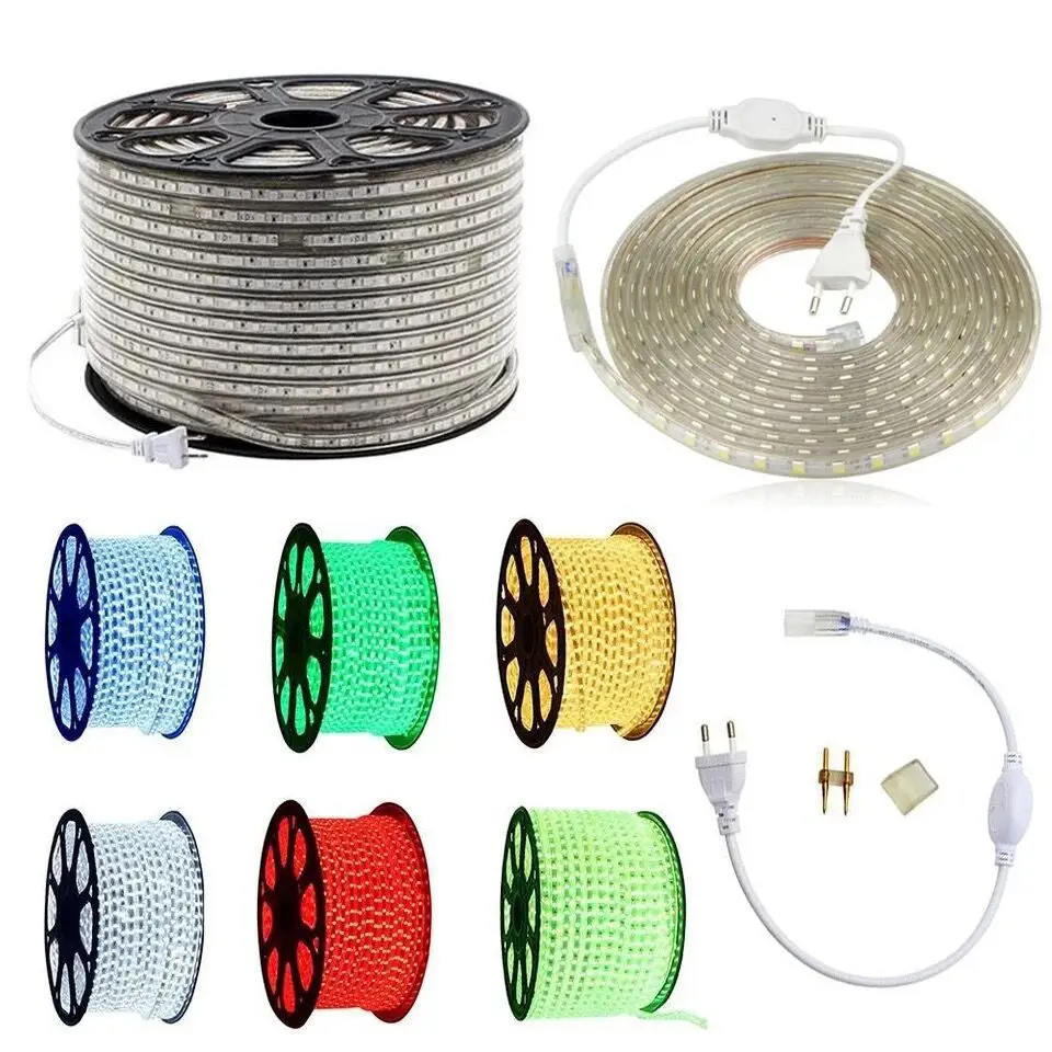 Impermeável LED Light Strip Kit, Rope Lights, Iluminação interior e exterior, Decoração Comercial, Acessórios, 100m, 220V, 3.5 ft, 5050