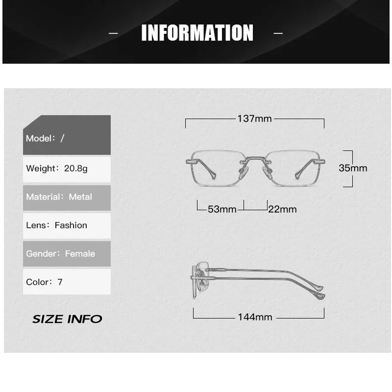 Picture 4: SHAUNA Fashion Rimless Women Gradent Sunglasses Brand Designer Trending Men Small Rectangle Shades UV400
