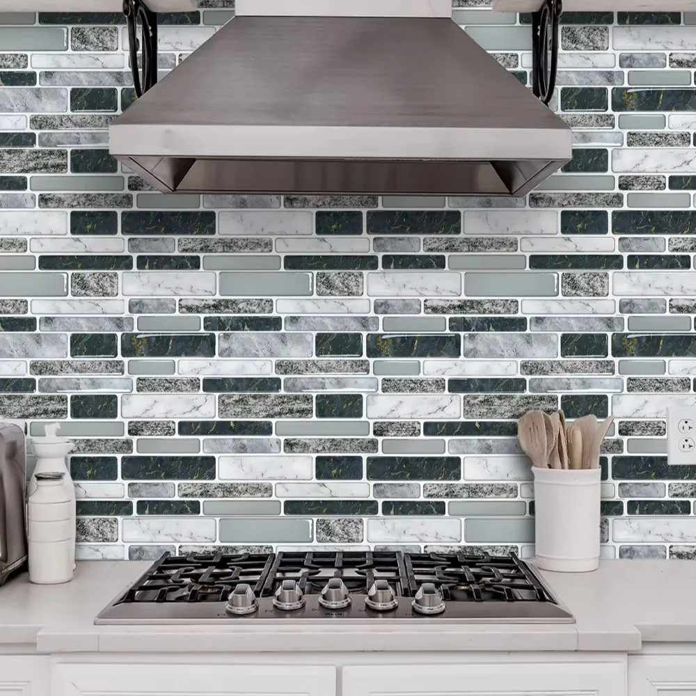 25 قطعة من ملصقات المطبخ بنمط الرخام المقاومة للماء والزيت وملصقات بلاط الحمام بتأثير ثلاثي الأبعاد ورق حائط ذاتي اللصق كريستالي