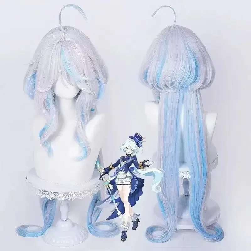 

Silver White Blue Gradient Long Curly Hair Game Character Water God cosplay Synthetic Wig Anime Reality Show Wig