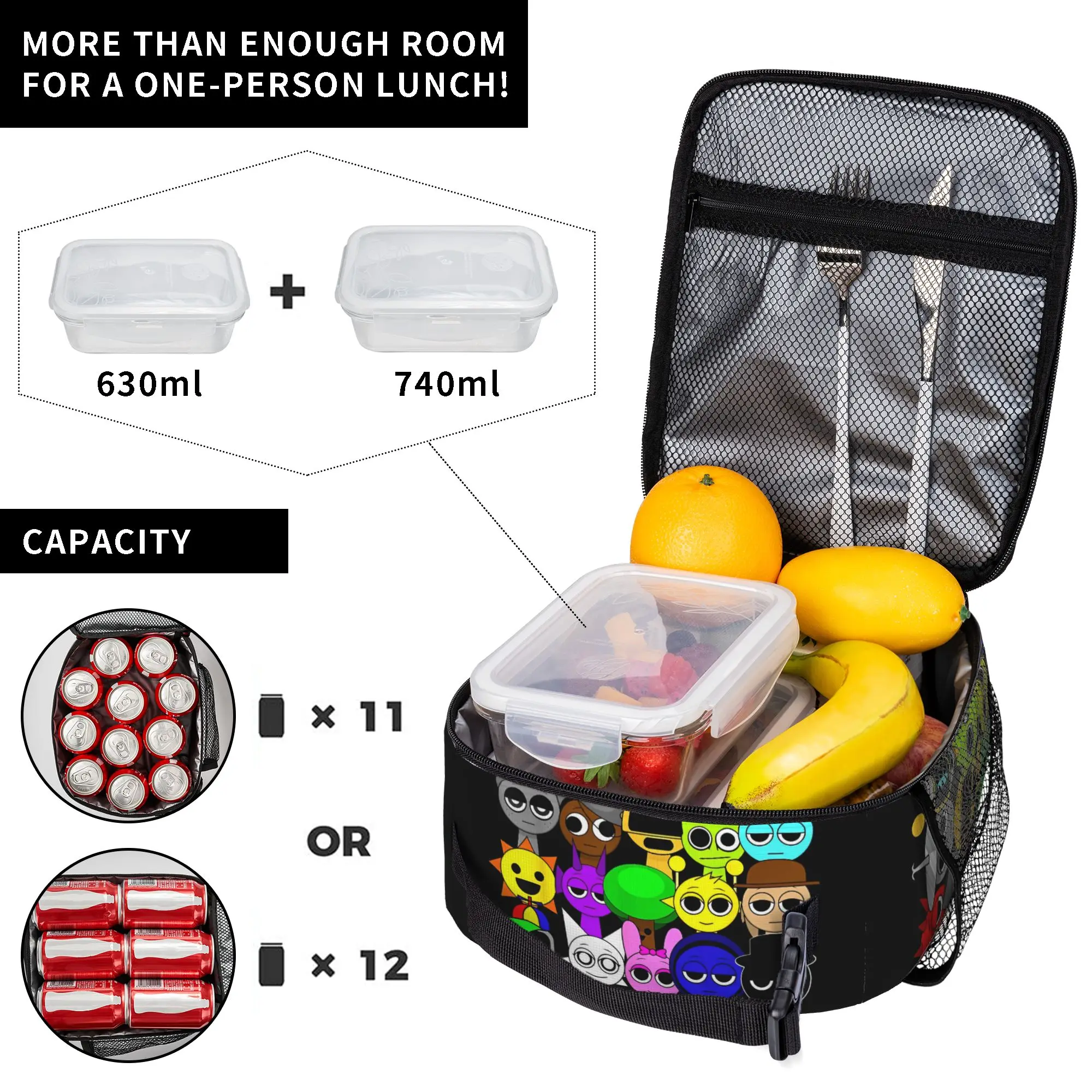 Whole Team Sprunki 20 Toys Insulated Lunch Bags For School Office Beats Game Food Storage Bag Portable Cooler Thermal Lunch Box