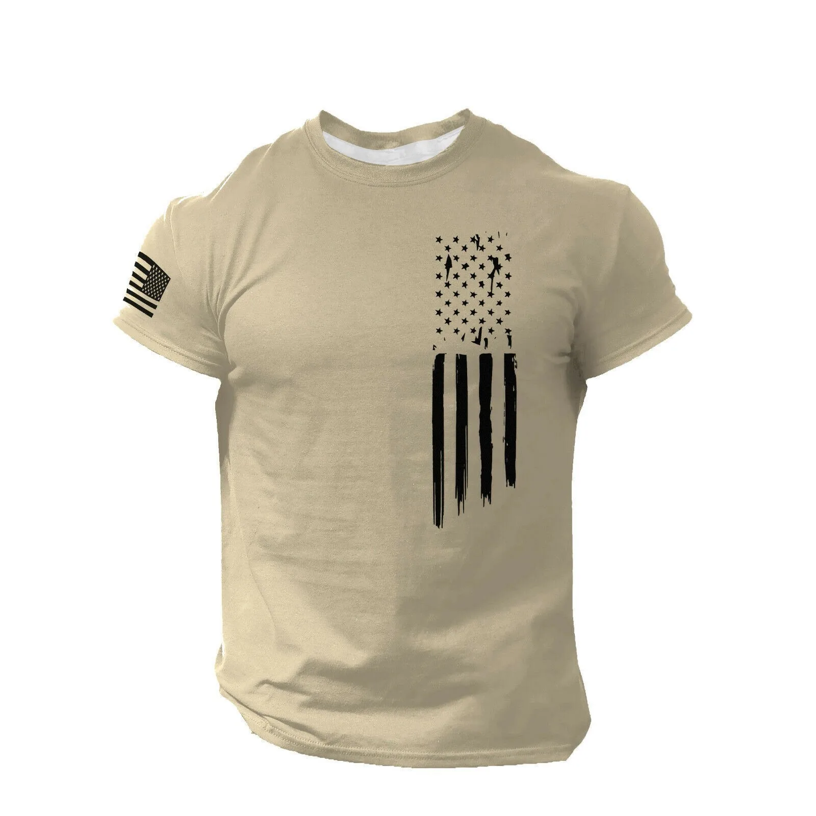 Camiseta con cuello redondo para hombre, blusa holgada de manga corta con estampado de bandera, informal, a la moda