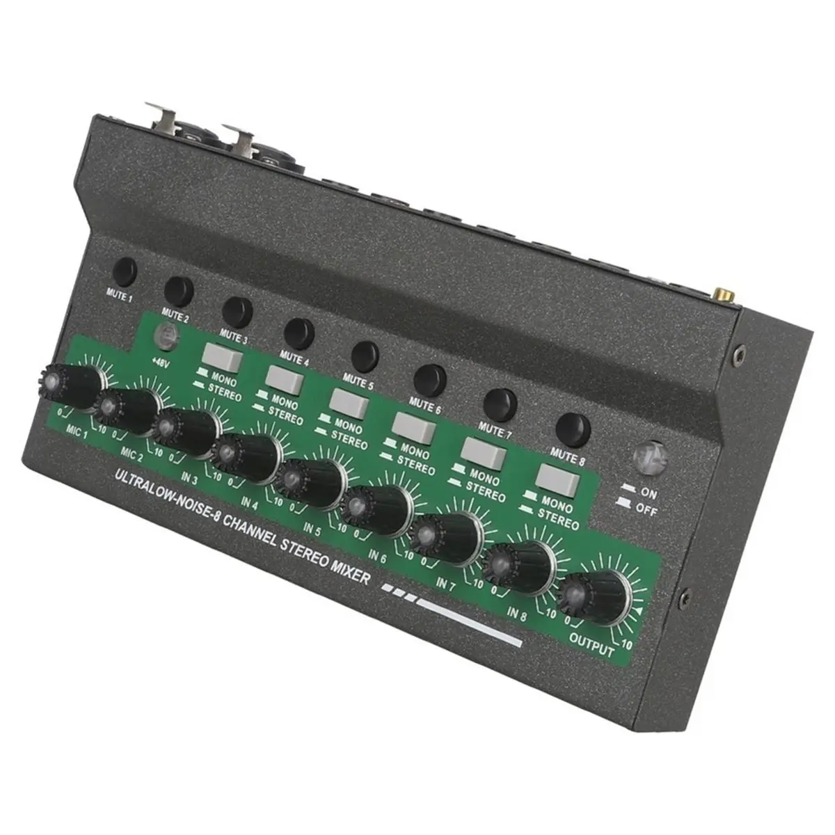 8-Channel Audio Mixer with 48V Phantom Power Supply Rechargeable Mix Expander Sound Processor 6.5 Microphone Effects