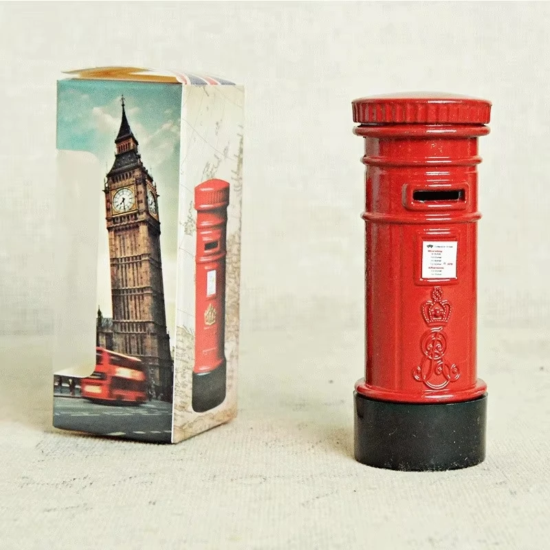 Red Mail Post Money Bank Alloy London Money Saving Retro Box Metal London Street Red Mailbox Money Box for Kids Friends Men