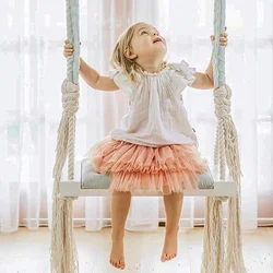 INS Solid Wood Child Swing Chair Kid Hanging Set Children Toy Rocking Seat with Cushion Safety Baby Indoor Baby Room Decor