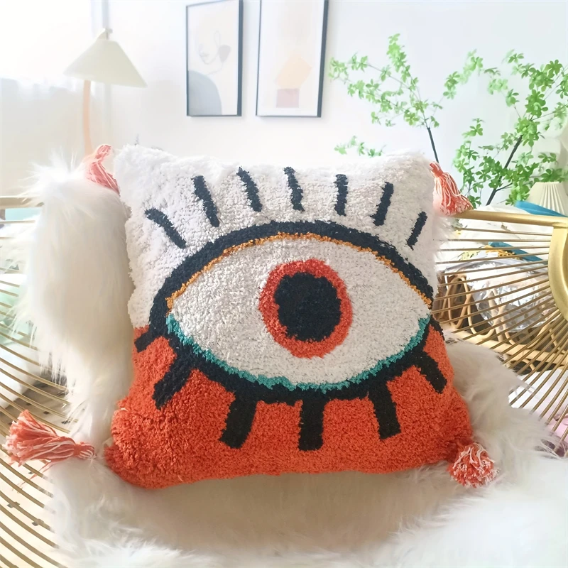 

Bohemian Evil Eye Shaggy Pillow, Fluffy Accent Boho Chic Cushion With Tassels, Decorative Throw Pillow For Couch Home Decor - 18