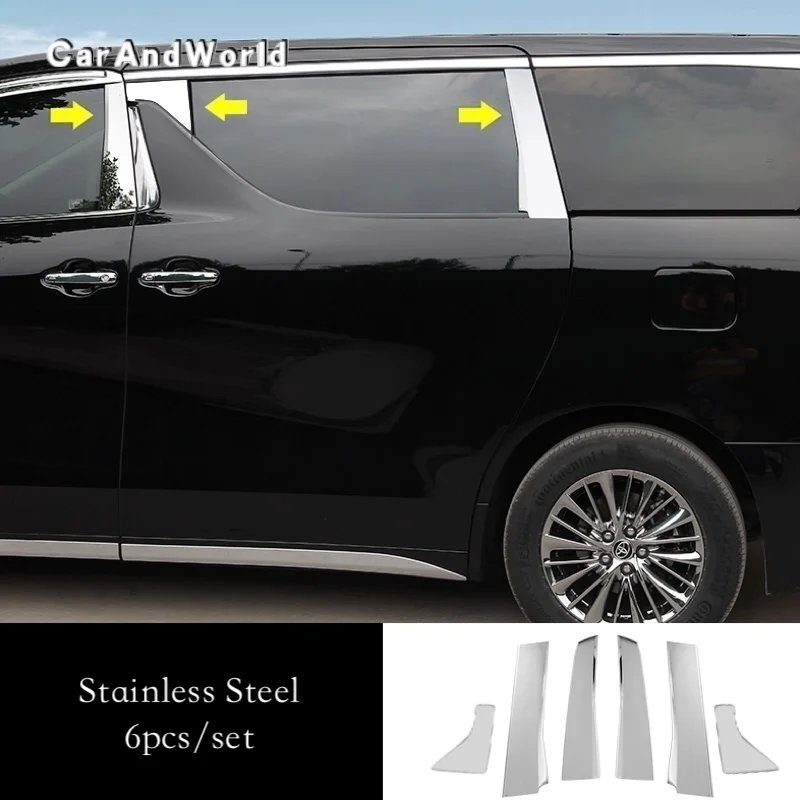 

Нержавеющая сталь для Toyota Alphard Vellfire AH30 2016-2023, центральное окно, B/C, задняя треугольная стойка, накладки на колонну ​ Автомобильные аксессуары