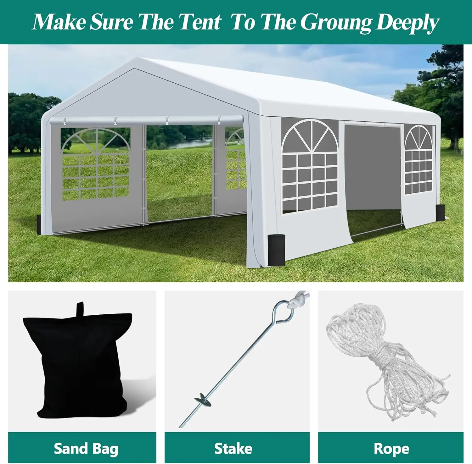 

Canopy Party Tent & Carport - Heavy Duty Outdoor Wedding Gazebo with 4 Sand Bags, Event Shelter Canopy for Outdoor Event