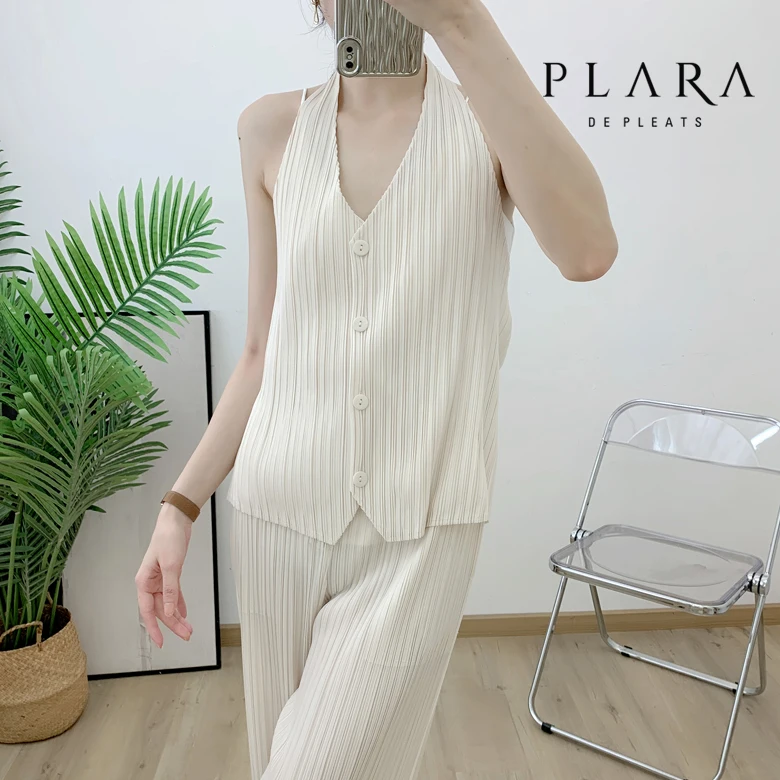 PLARA (up to 88) Holter Button Solid Fleat Blouses _ PK3MBL014C