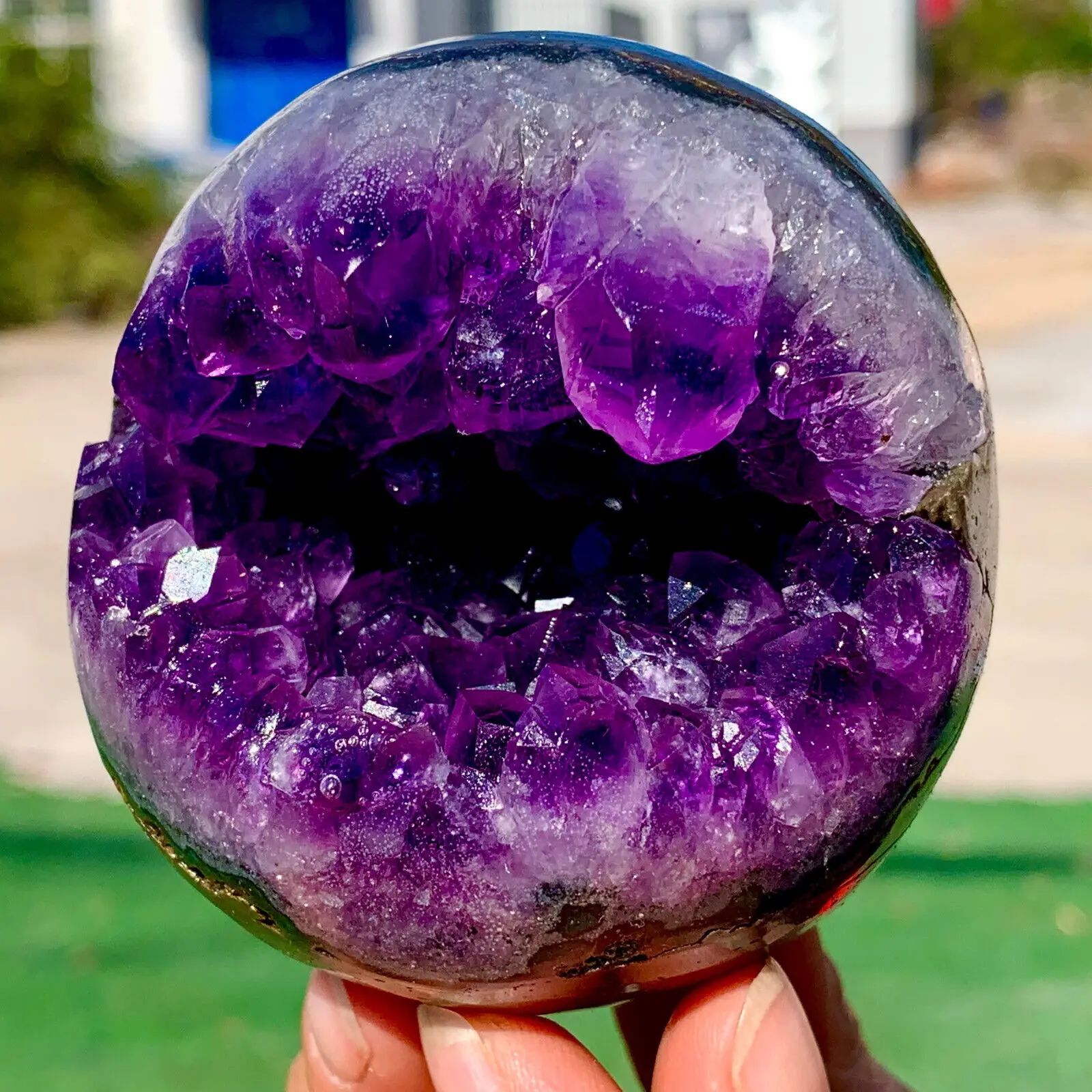 Natural Uruguayan Amethyst ball Quartz crystal open smile ball therapy Reiki healing