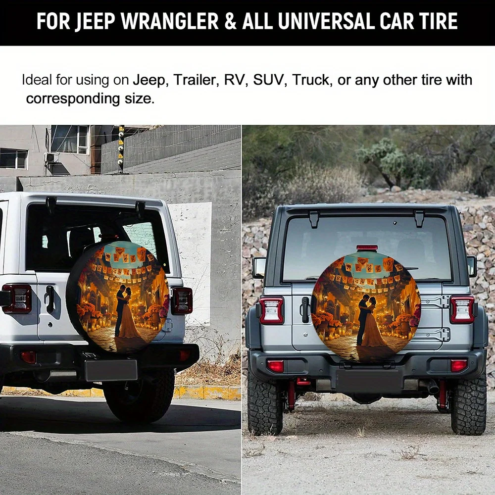 1pc 2D Flat Printing Day Of The Dead Photography Tire Covers Romantic Dance Durable 100% Polyester Fabric Without Electricity Ne