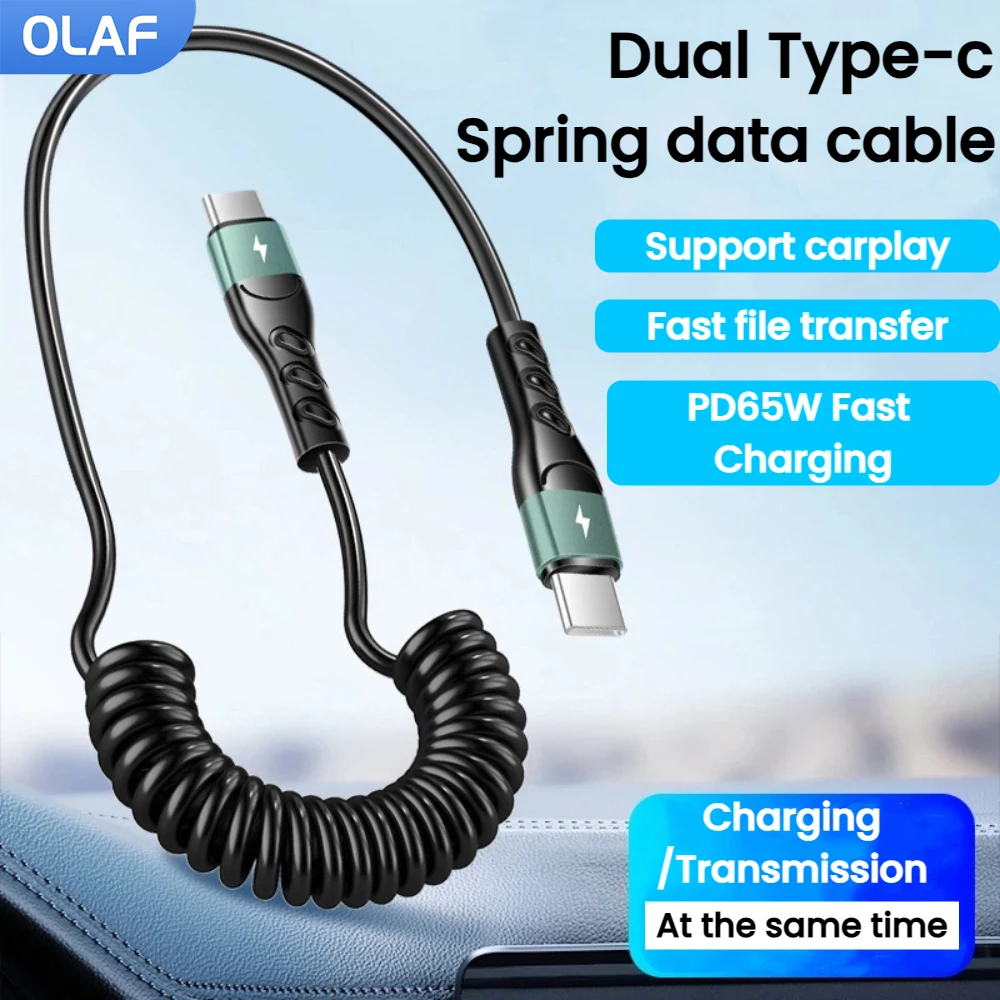 

Olaf PD 65W C To C Car Spring Data Cable Fast Charging USB C Wire For iPhone 15 16 Samsung Xiaomi Huawei Type C To Type C Cable