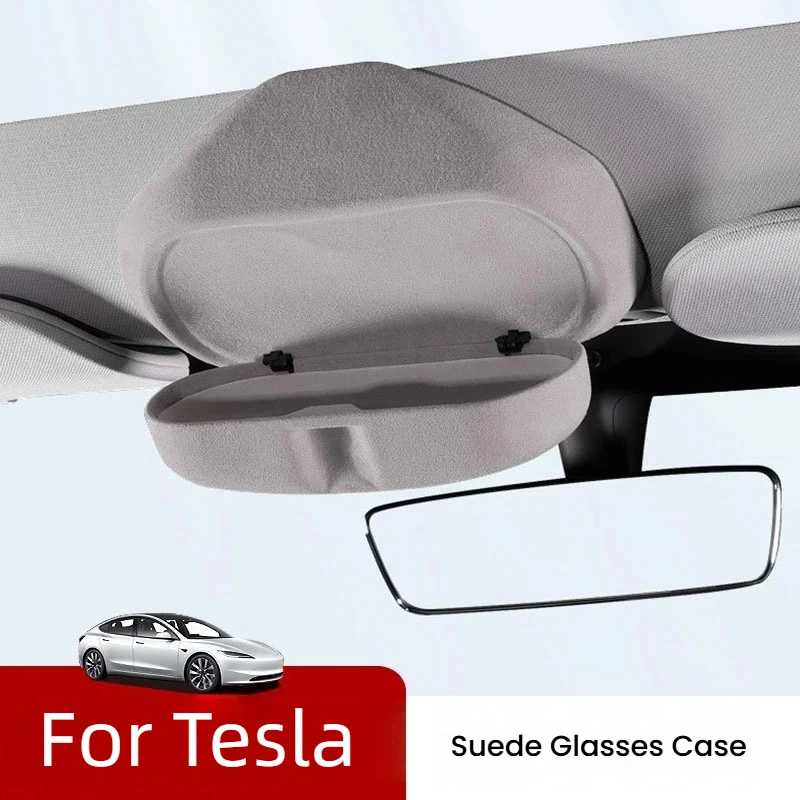 For 2023 Tesla Model 3 Highland Y Sunglass Holder Model Y Suede Eyewear Storage Box Interior Modification Car Storage Accessory