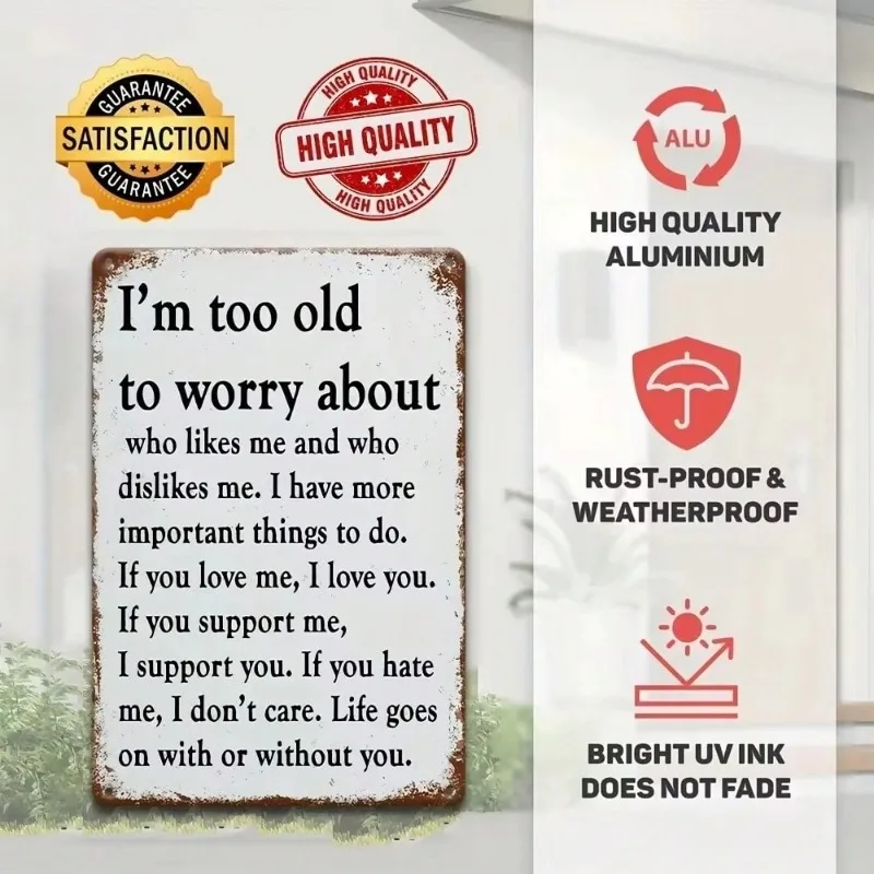 علامة DECORLAUGH "أنا عجوز جدًا للتقشير" مقاس 8 × 12 بوصة | ألومنيوم عتيق ساخر | ديكور حائط خارجي للمرآب والشرفة والداخل المنزلية #6