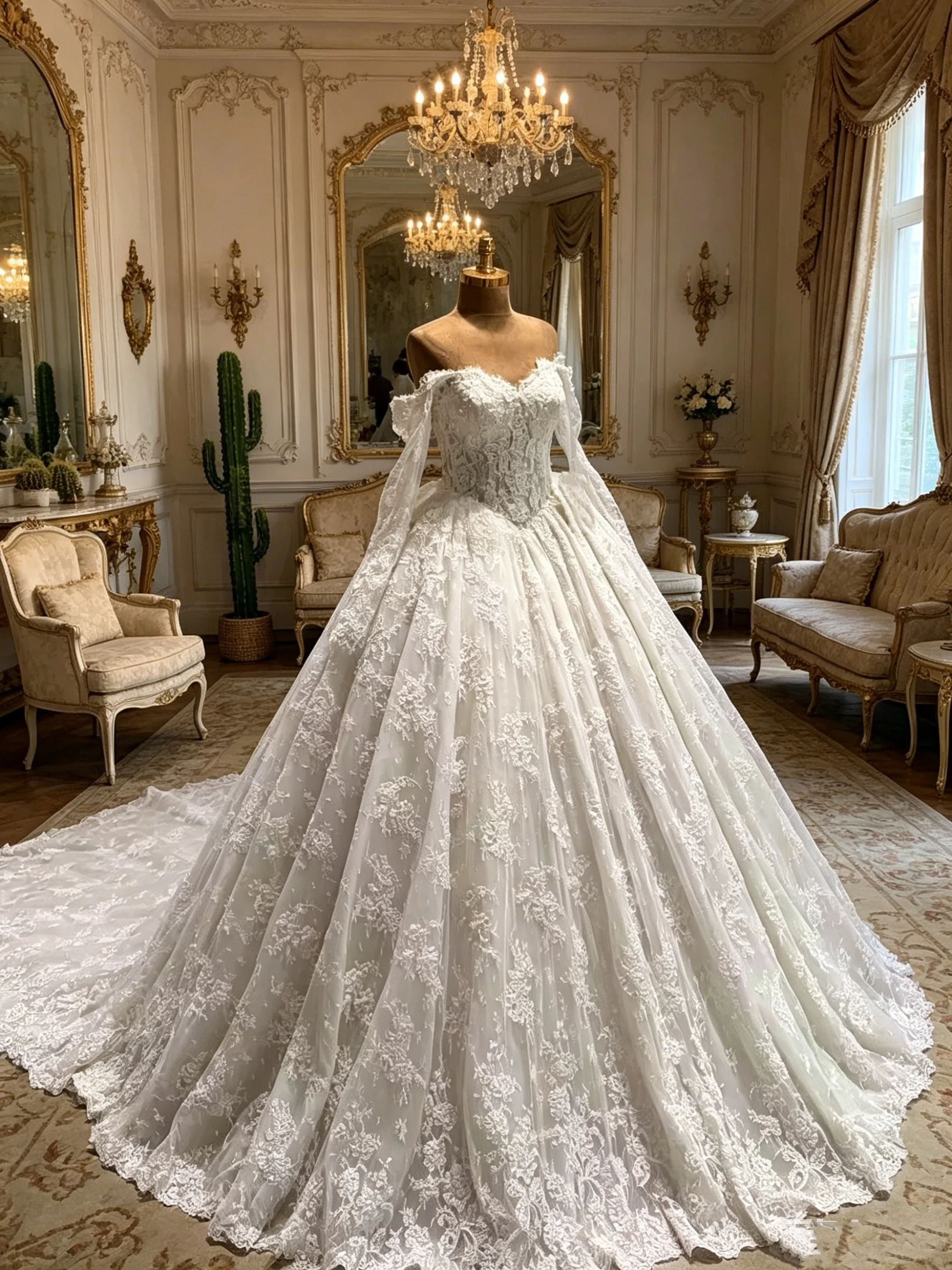 Elegant Lace Long Sleeves Corset Wedding Dress Princess Ball Gown Sweetheart Bridal Dress Vestido Noiva Para Casamento