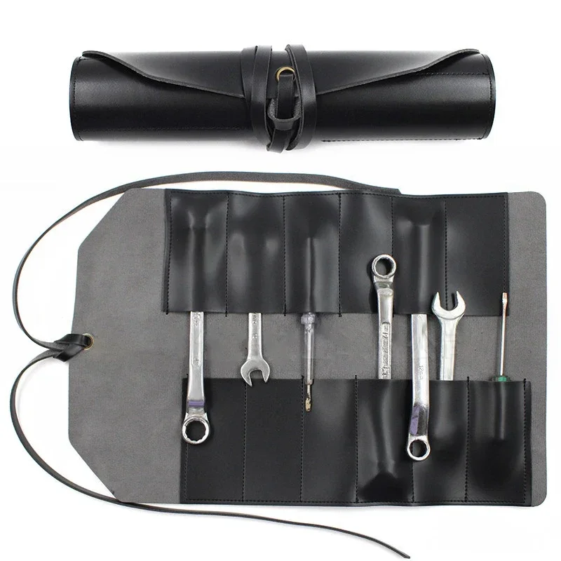 Multi-Purpose Roll Bag Organizer Leather Large Capacity Folding Tool Bags Men Storage Pouch Organizer Vintage Tool Wrench Roll