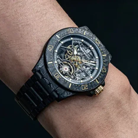 CRONUSART Men Automatic Watch 42mm Mechanical Wristwatch Carbon Fiber Case & Strap Luminous Sapphire Rotation Carbonfiber Bezel