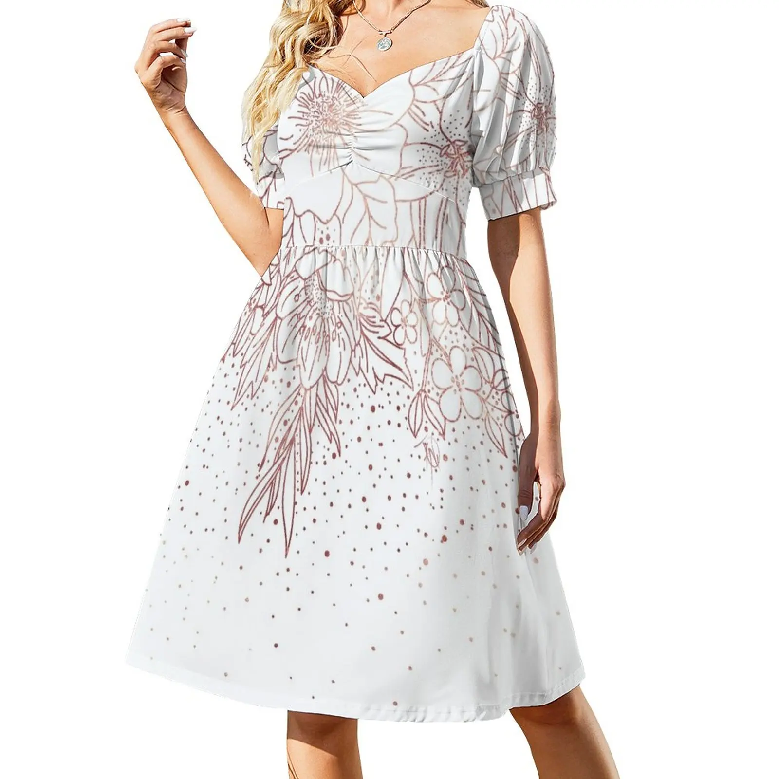 

Rose gold hand drawn floral doodles and confetti design Dress women long dresses summer clothes
