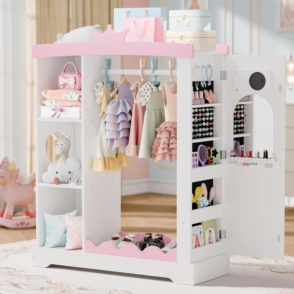 Armario Infantil con Gabinete para Joyas, Almacenamiento para Disfraces y Perchero